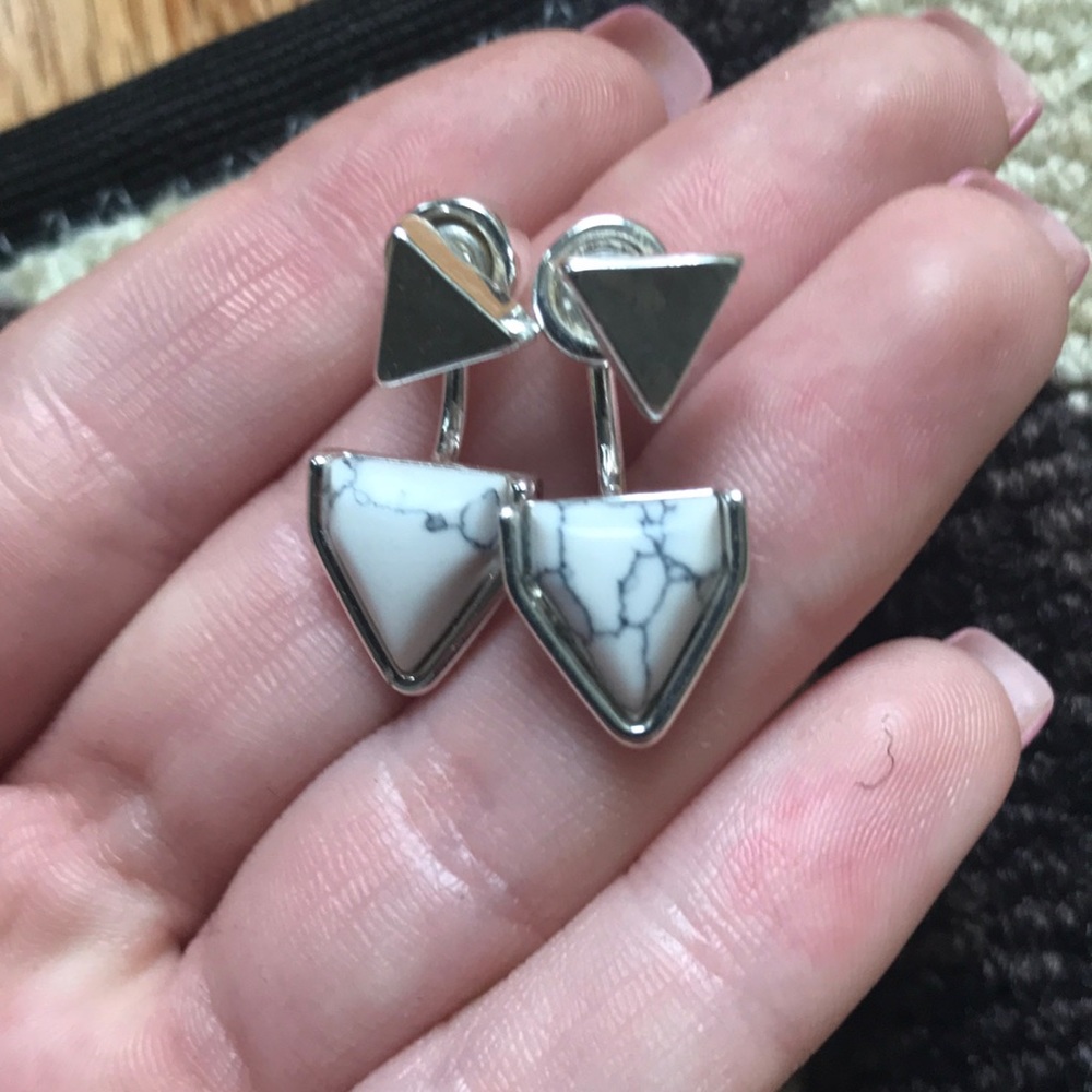 Nasty Gal Edgy White Marble Front Back Earrings
